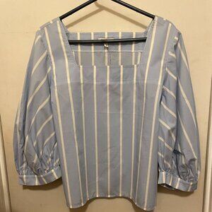 Express Mid top Blouse - Blue with White and Tan or Yellow Stripes - Size XL